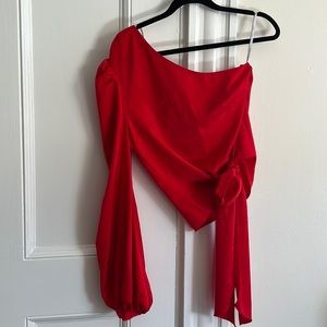 LOVERS + FRIENDS - silk red blouse - one shoulder long sleeve